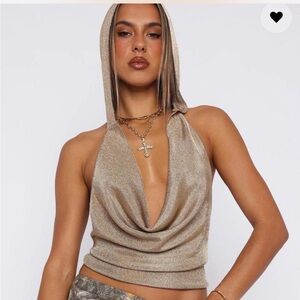 White fox Be a Baddie Knit Top Gold
